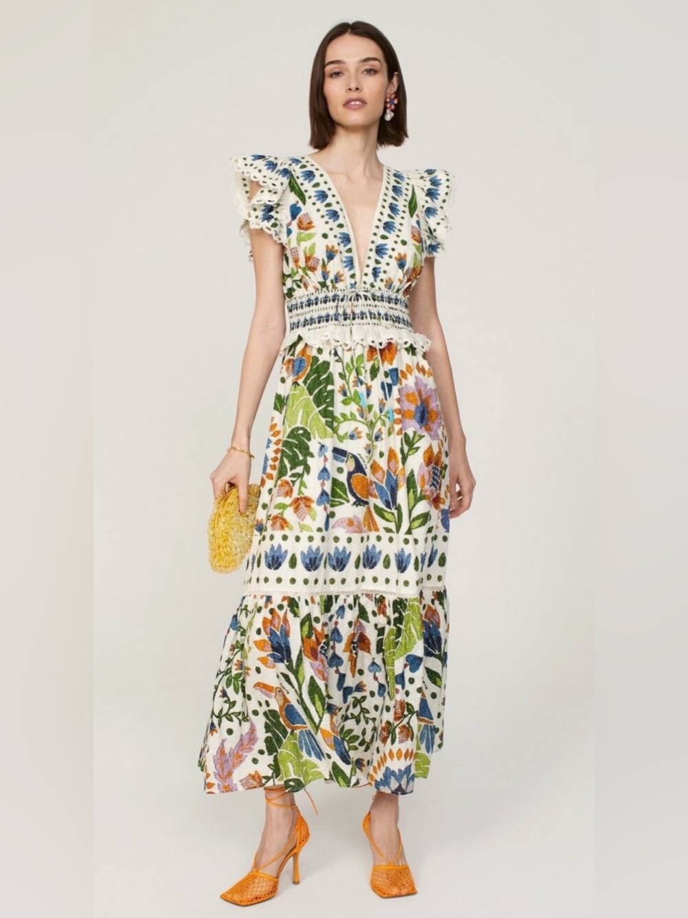 Farm Rio Floral Eyelet Ruffle Maxi Dress  Summer Garden Size XL NWT